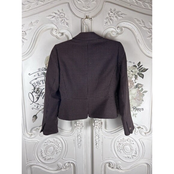 Tahari Brown Pink Polka Dots Light Tweed Blazer Pockets 3 Button, Size 4P - Picture 8 of 12